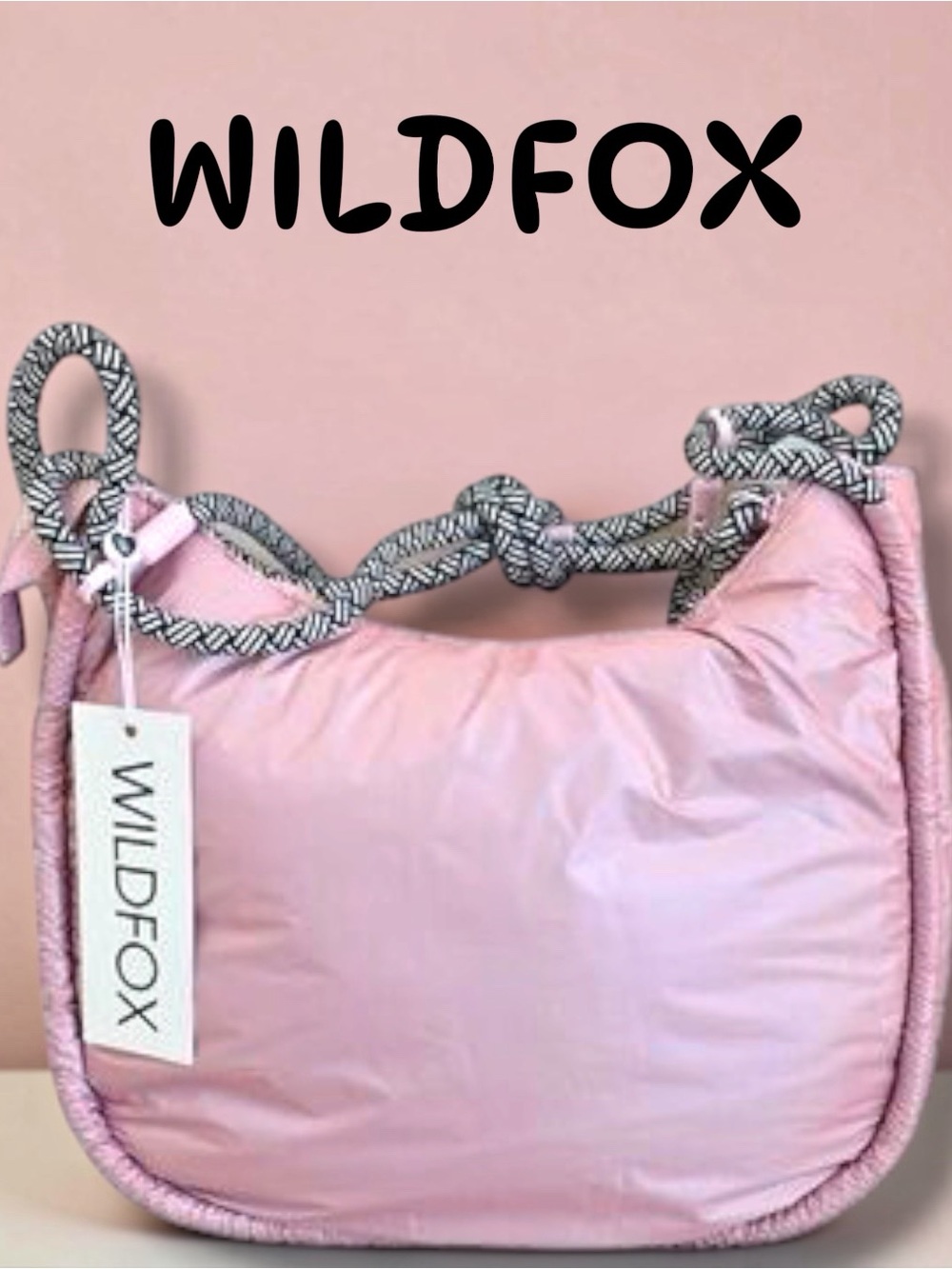 👩🏻⚖️Wildfox Light Pink Puffer Crossbody with Knotted Black & White Rope Strap